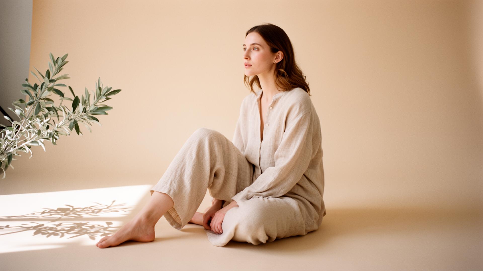 A woman seated calmly in soft natural light