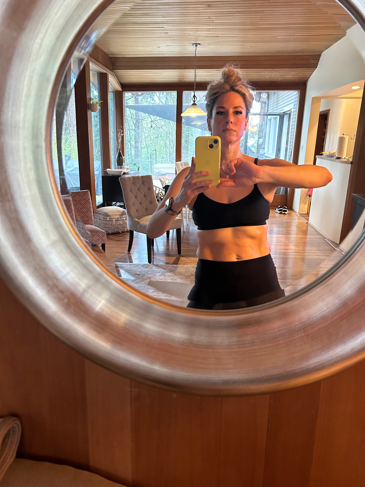 Jenn demonstrating focused core and breath work