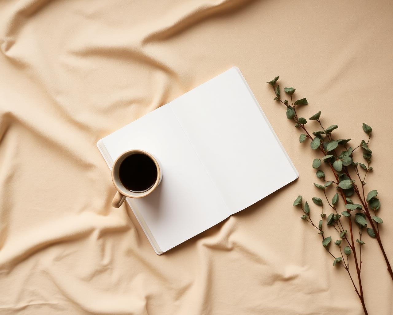 Open notebook on linen